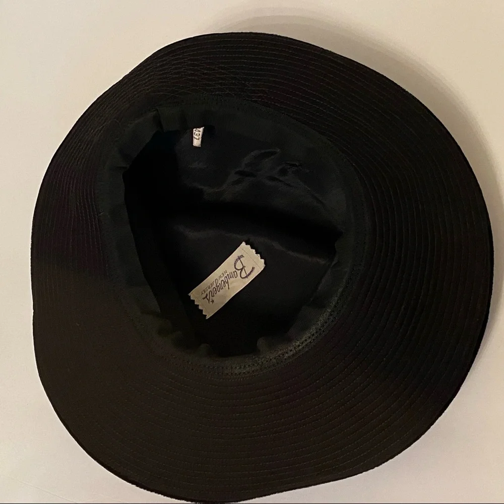BAMBERGER’S NEW JERSEY HAT VINTAGE BLACK VELVET CLOCHE RIBBON ASYMMETRICAL BRIM